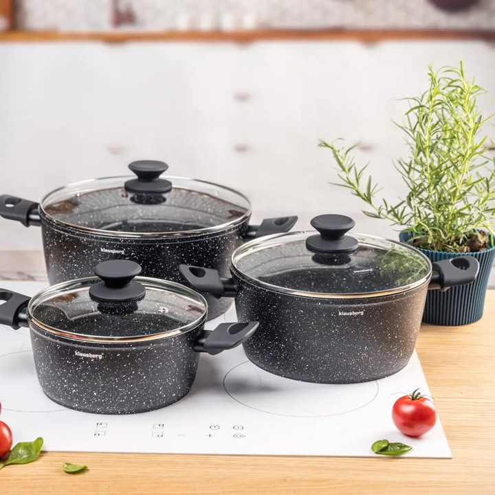 Set de 3 oale cu strat marmorat, 20, 24, 28 cm, 2.4, 4.1, 6.1 litri, Klausberg