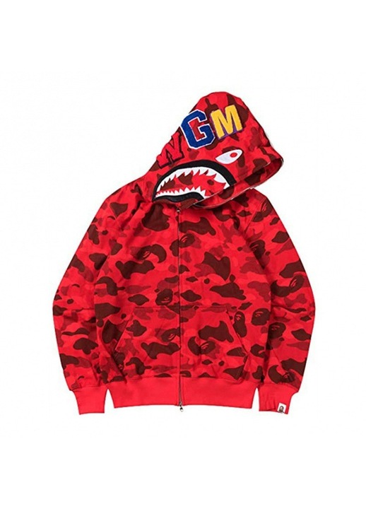 Hanorac barbati, camuflaj rechin, cu fermoar, rosu