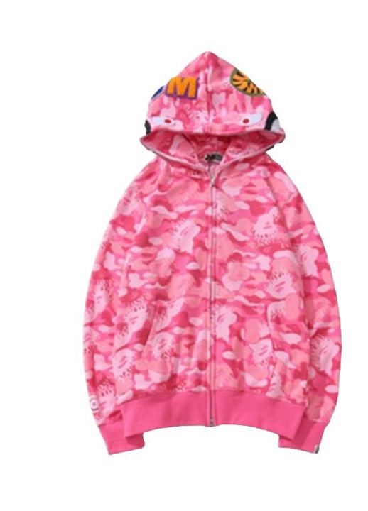 Hanorac dama, model camuflaj rechin, roz, cu fermoar