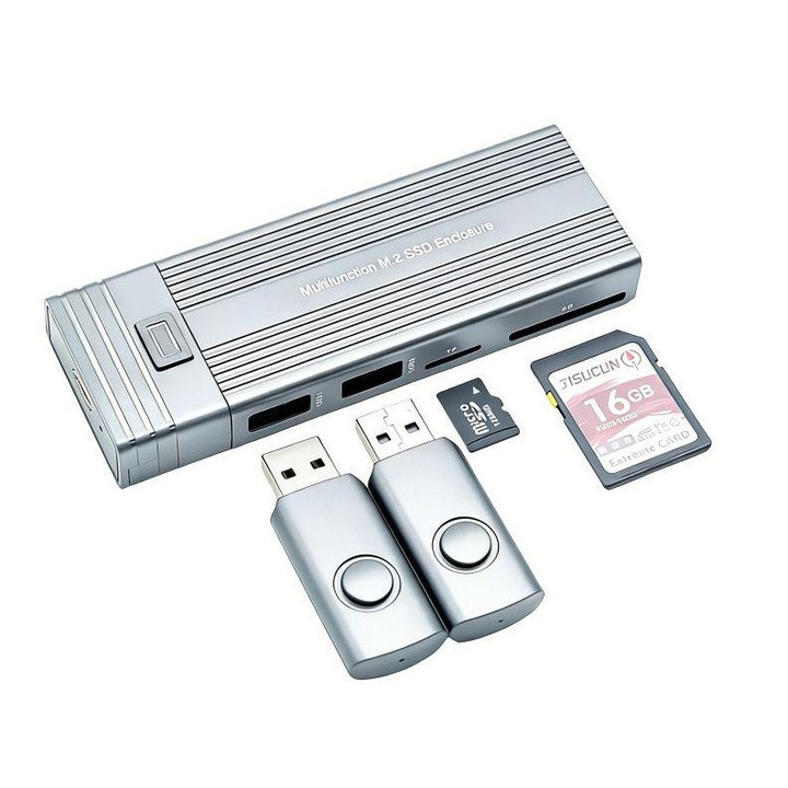Кутия за твърд диск, SDLOGAL, Съвместима със SATA I/II/III HDD SSD, USB A/C кабел, До 2TB, Сребрист