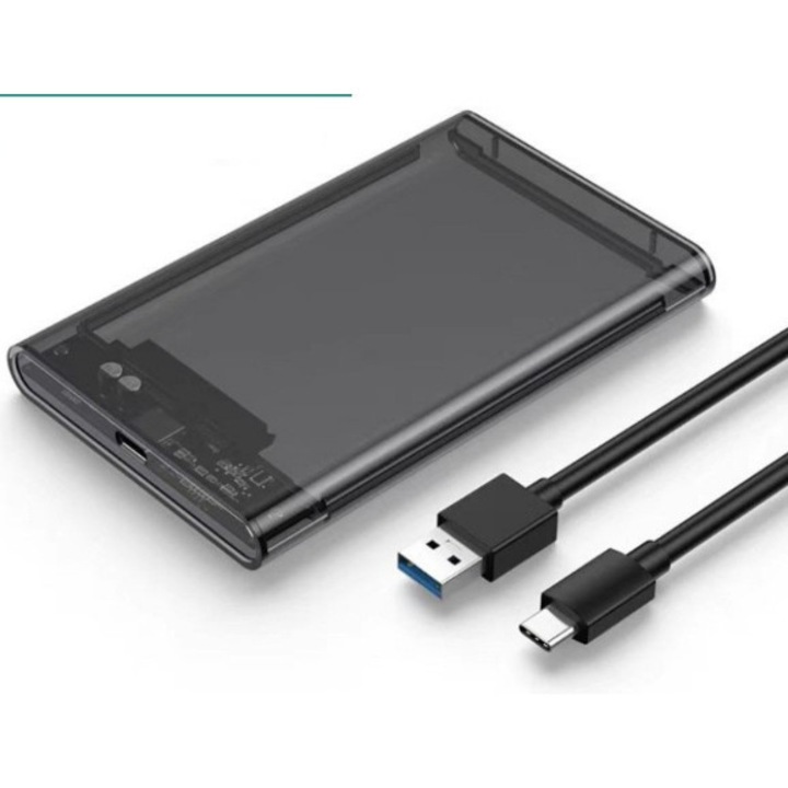Кутия за твърд диск, SDLOGAL, съвместима със SATA HDD SSD, USB A/C кабел, черна