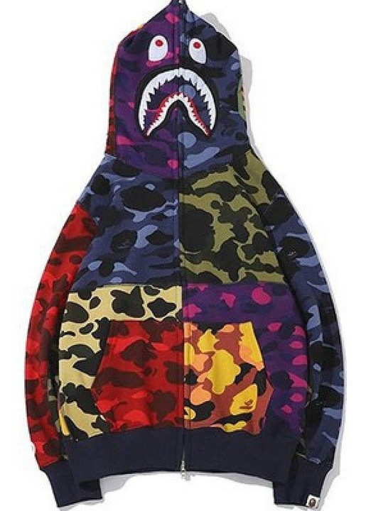 Hanorac barbati, camuflaj rechin, multicolor, cu fermoar