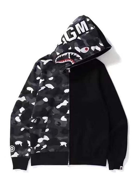 Hanorac barbati, camuflaj rechin, fermoar, negru, fabricat din material de calitate