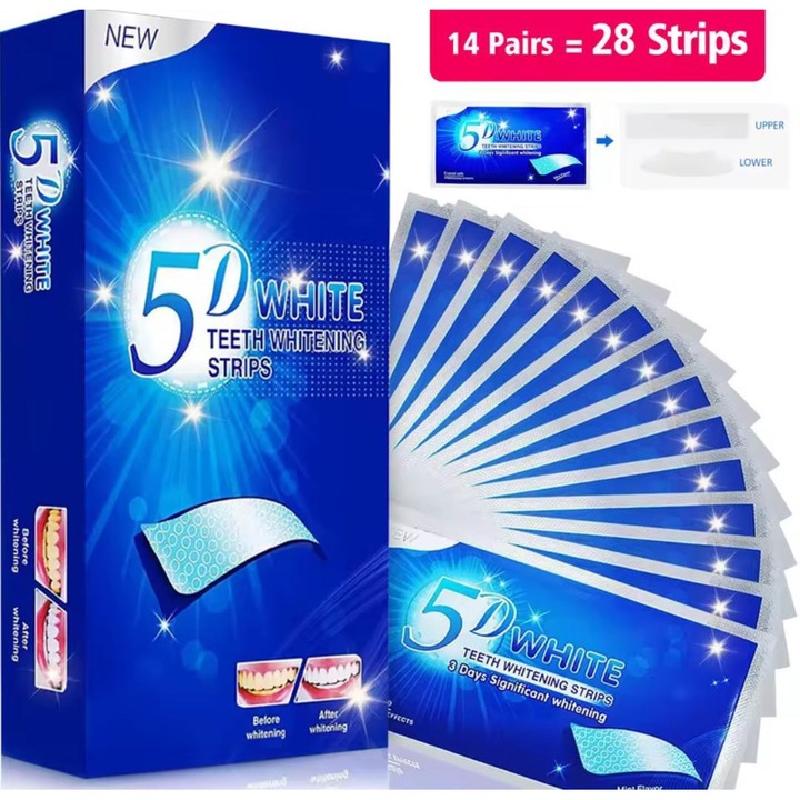 Benzi pentru Albirea Dintilor – 5D/9D White Strips, Formula delicata cu sensibilitate redusa