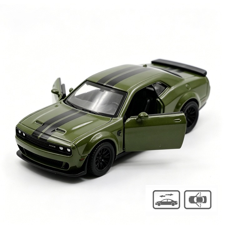 Masinuta Diecast, Automodel, model de colectie, aliaj, interior detaliat, 1:44 Dodge Challenger 2022, Verde