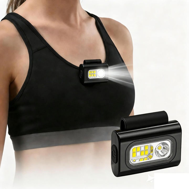 Lanterna LED Portabila Neagra, 35g, 7 LED-uri, Clip de Prindere, Lumina Puternica pentru Camping, Drumetii, Pescuit si Reparatii