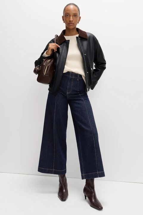 Marks & Spencer, Blugi cu talie inalta si croiala ampla, Bleumarin