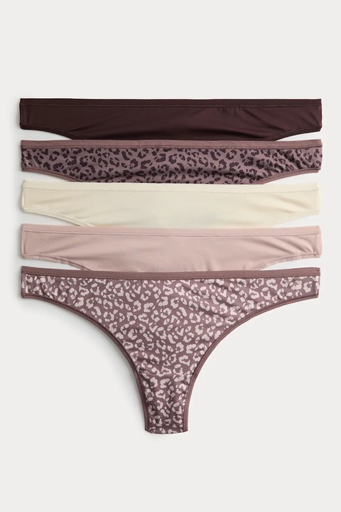 Marks & Spencer, Set de chiloti tanga din microfibra - 5 perechi, Alb fildes/Maro/Violet