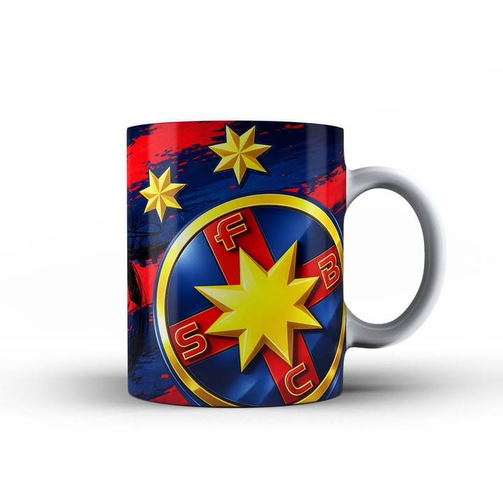 Cana suporter fotbal ros-albastru – ceramica 330 ml – cadou pentru suporteri pasionati