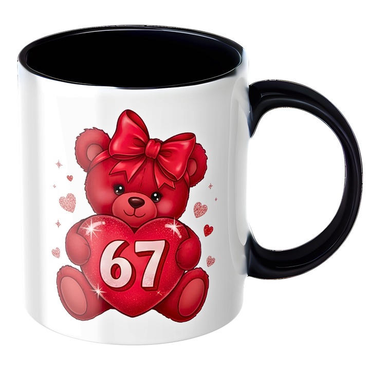 Cana personalizata 67 six seven meme, cadou valentine's, dragobete, cadou romantic pentru cupluri, ceramica, neagra, 330ml, v1