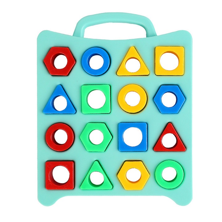 Kidsbele® Joc Educativ de Potrivire Forme si Culori pentru Copii, Puzzle Montessori cu Blocuri Geometrice, Dezvolta Gandirea Logica, Coordonarea Mana-Ochi si Recunoasterea Culorilor, Set cu Carduri