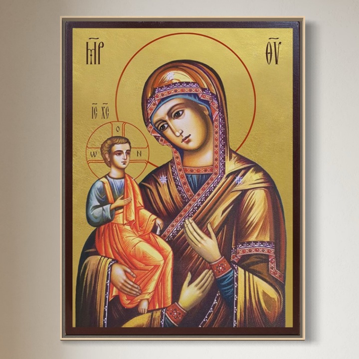 Tablou Canvas Premium, LuxCanva® H1069, Doar Sasiu Lemn, Icoana Maicii Domnului cu Trei Maini, 90 X 120 CM, Panza Bumbac 100% 400g/m2, Sasiu, Lemn, Icoana, Puritate, Har, Ajutor, Sprijin, Speranta, Mantuire, Mangaiere, Ortodoxie, Fecioara, Living