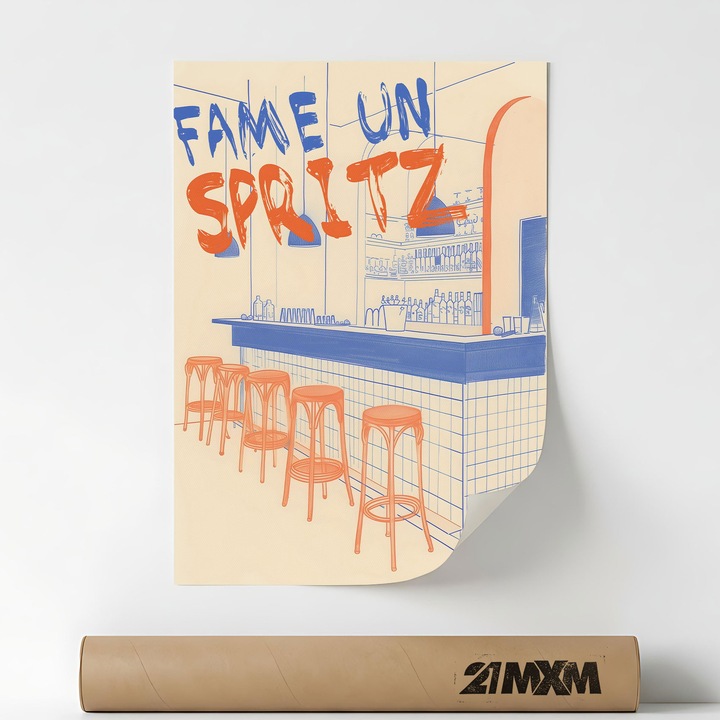 Poster Decorativ Stil Italian 'Aperitivo 16', Material Textil, 21MXM, A4 (21 x 29.7 cm), Fara Rama