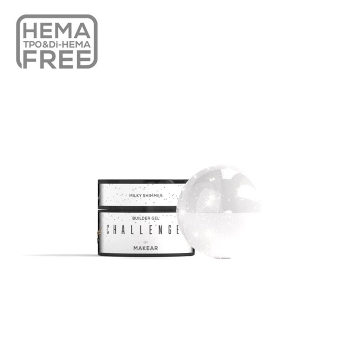 Gel constructie Makear Challengel Shimmer Milky HG11, 15ml, alba, consistenta usoara, duritate ridicata