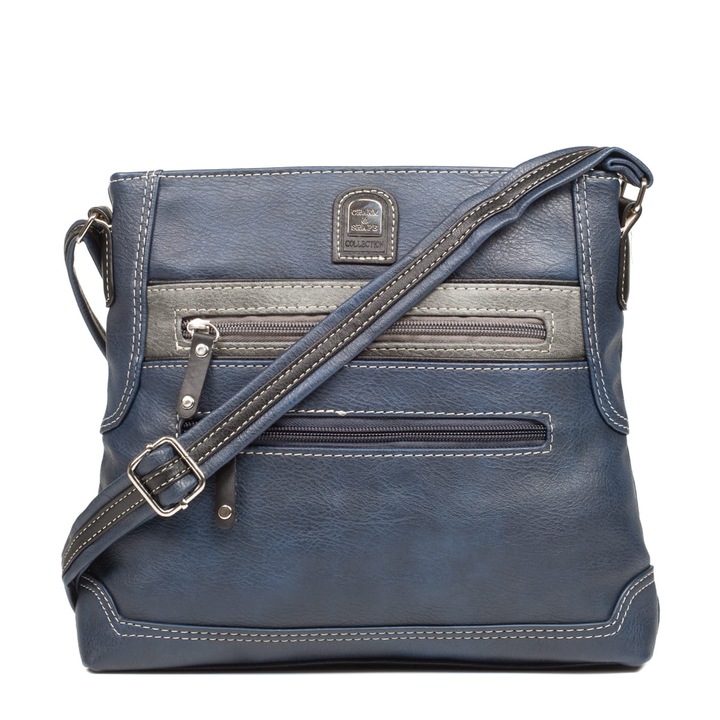 Geanta dama Charm & Shape, model Grantowa, piele ecologica, 2 compartimente, culoare gri, dimensiuni medii.