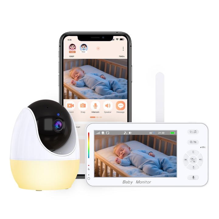 Видео бебефон RobiCam BabyView ABM206, без памет, бял/черен
