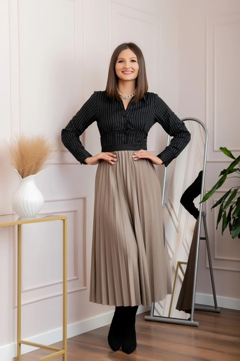 Fusta plisata Jacqueline, Bej, One Size