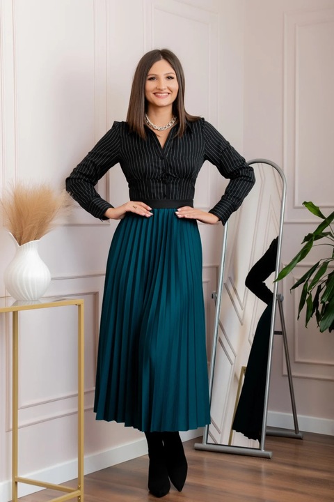 Fusta plisata Jacqueline, Turcoaz, One Size