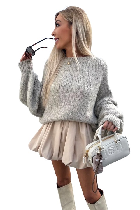 Fusta mini BUBBLE, cu volum si pliuri, Crem, FashionForYou, Marime universala S/M