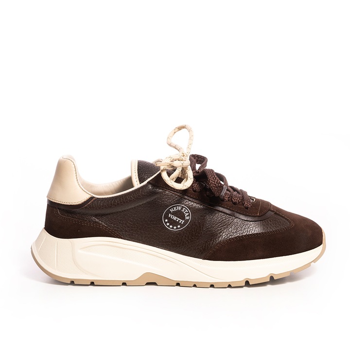 Női cipő, Voetti, barna, természetes velúr és bőr, talpmagasság 4 cm, méret 36 EU