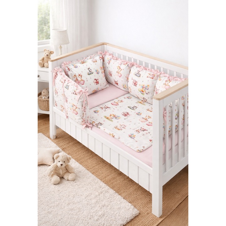 Set lenjerie de pat, TEDY-DENY 1, 120x60 cm, roz, 8 piese