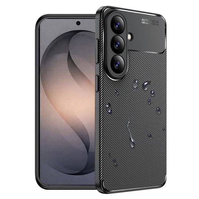 Husa Spate Upzz® Rugged Carbon Pentru Samsung Galaxy S26 ULTRA, Protectie Sporita, Seznatie Premium, Silicon, Negru