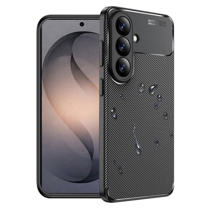 Husa Spate Upzz® Rugged Carbon Pentru Samsung Galaxy S26 ULTRA, Protectie Sporita, Seznatie Premium, Silicon, Negru