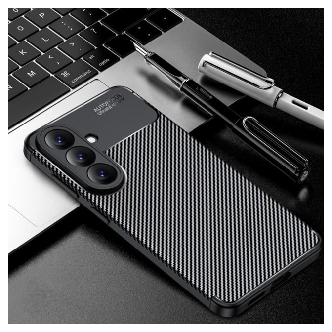 Husa Spate Upzz® Rugged Carbon Pentru Samsung Galaxy S26 ULTRA, Protectie Sporita, Seznatie Premium, Silicon, Negru