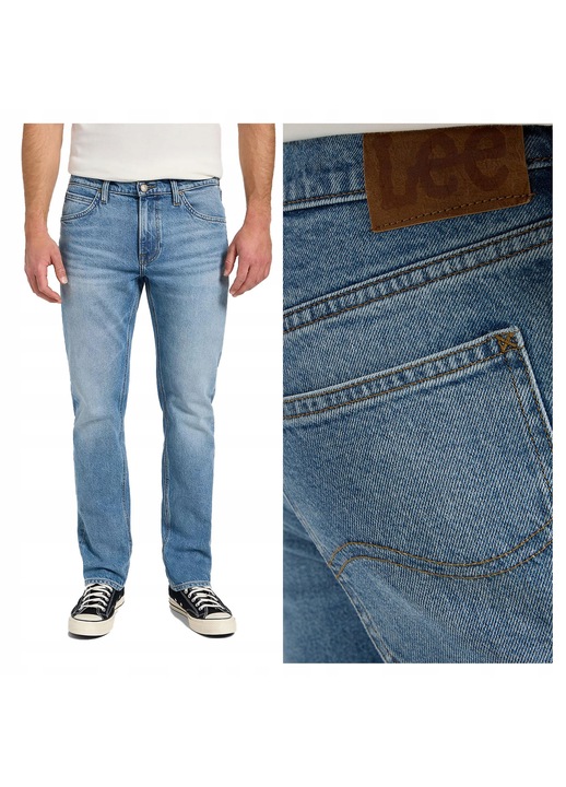 Blugi Barbati, Lee, Daren Zip Fly, Straight Fit, Talie Joasa, Fermoar, Lungi, 5 Buzunare, Bumbac, Albastru, Albastru