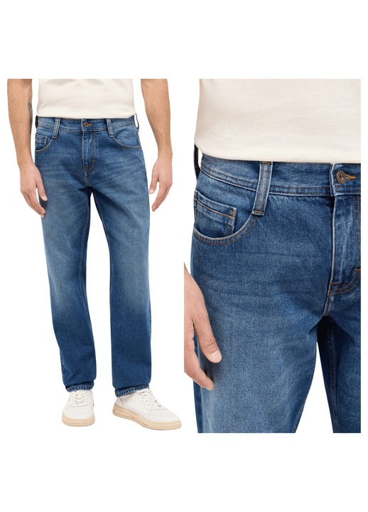 Blugi Barbati, Mustang, Straight, Straight Fit, Talie Medie, Fermoar, Lungi, 5 Buzunare, Bumbac, Albastru, Albastru