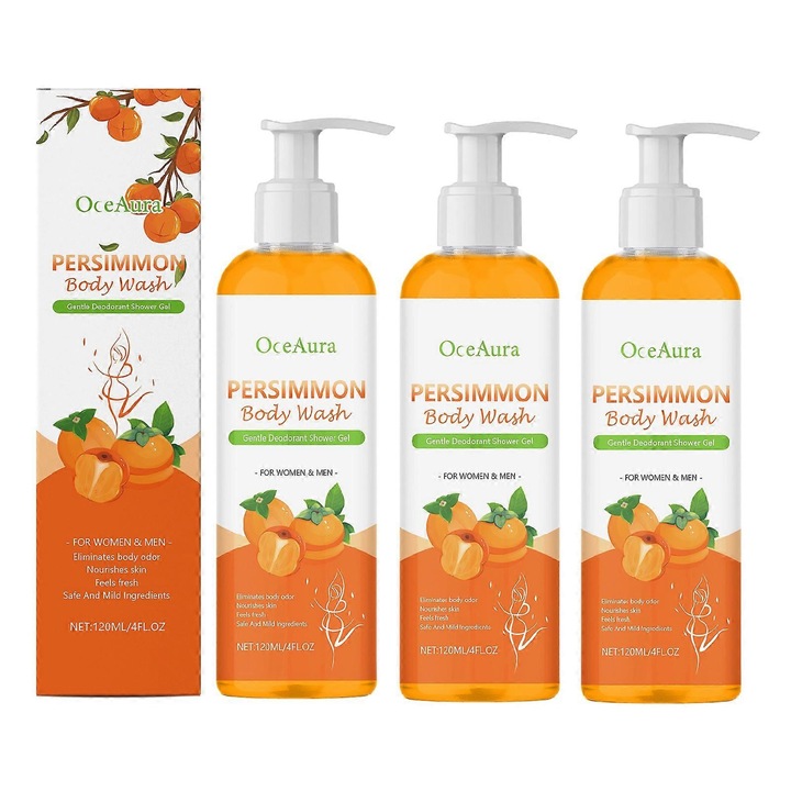 Set de 3 sticle gel de dus cu persimon, hidratant, pentru toate tipurile de piele
