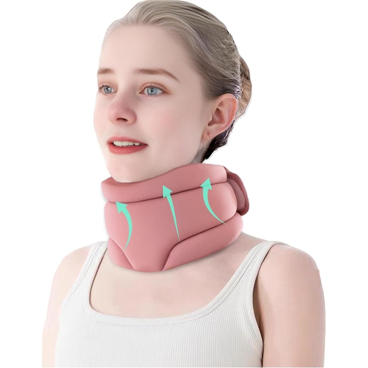 Guler cervical BOMSTOM, suport pentru dureri de gat, ajustabil, roz, universal