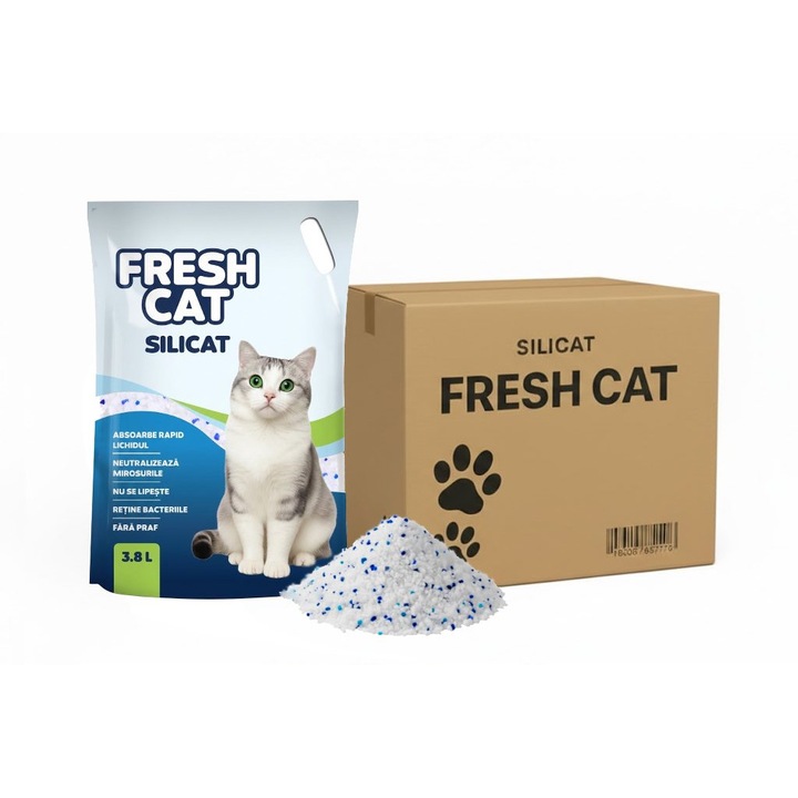 Asternut igienic pentru pisici Fresh Cat, Silicat, 8 x 3.8L