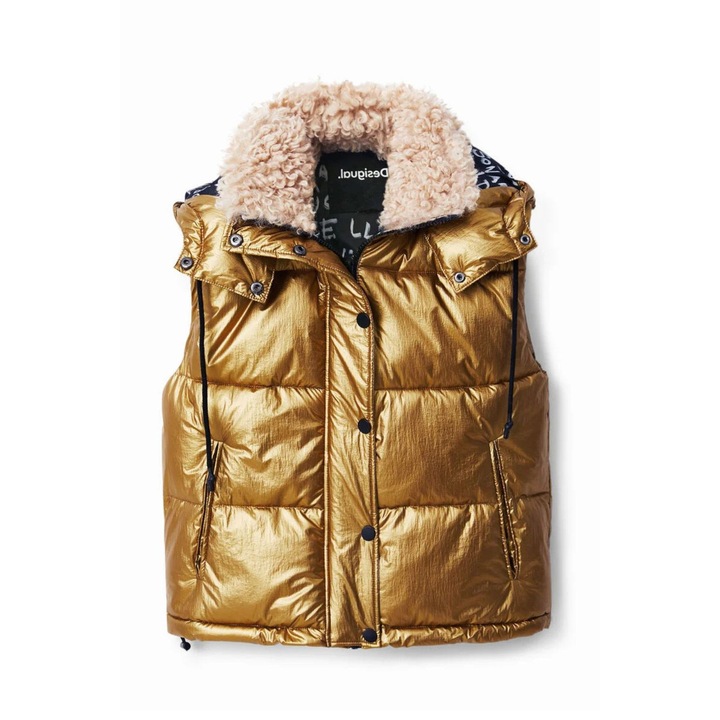 Vesta dama Desigual Cotemburgo, captusita, auriu, 100% poliamida, pentru uz casnic, XS INTL