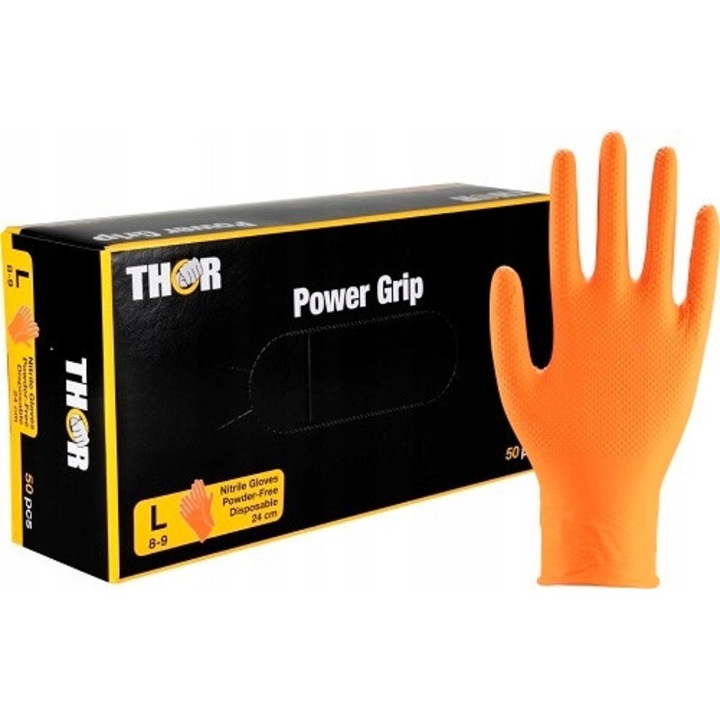 Manusi de protectie THOR Power Grip, set 50 buc (25 perechi), portocalii, rezistente, cu textura 3D