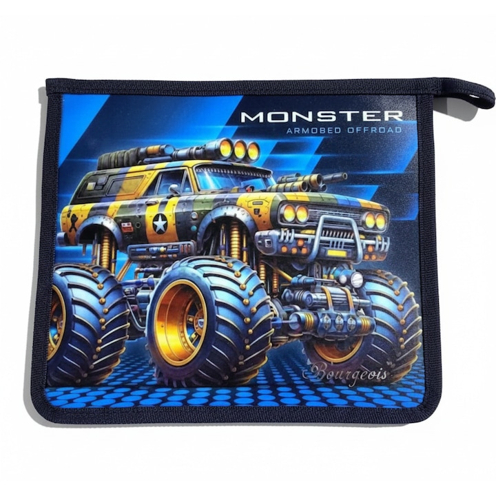 A5+ portfólió mappa diákoknak, 500 mikron védelem, Monster Truck sárga modell