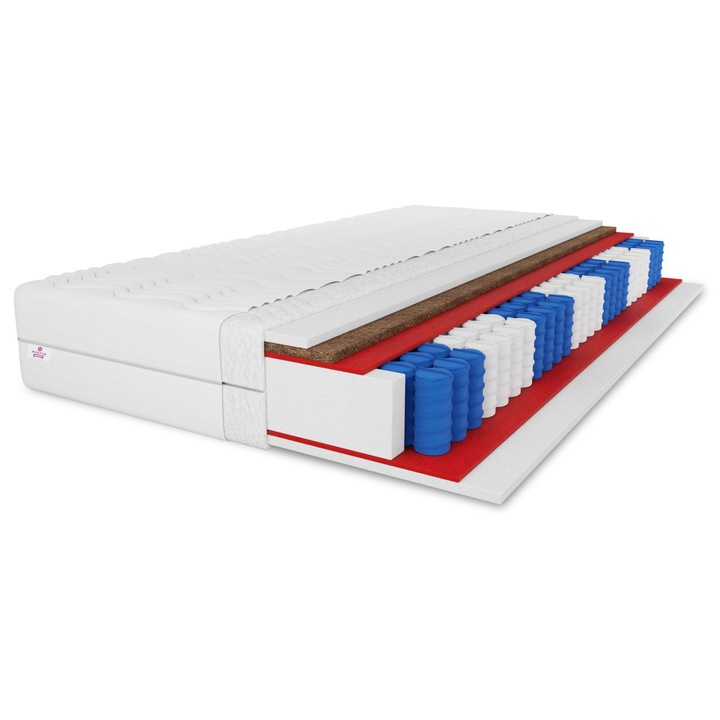 Saltea cu arcuri in buzunare cu 7 zone Salsa Kokos 160x200x25 cm, saltea cu cocos reversibila cu duritate H3, culoare: alb, cu husa
