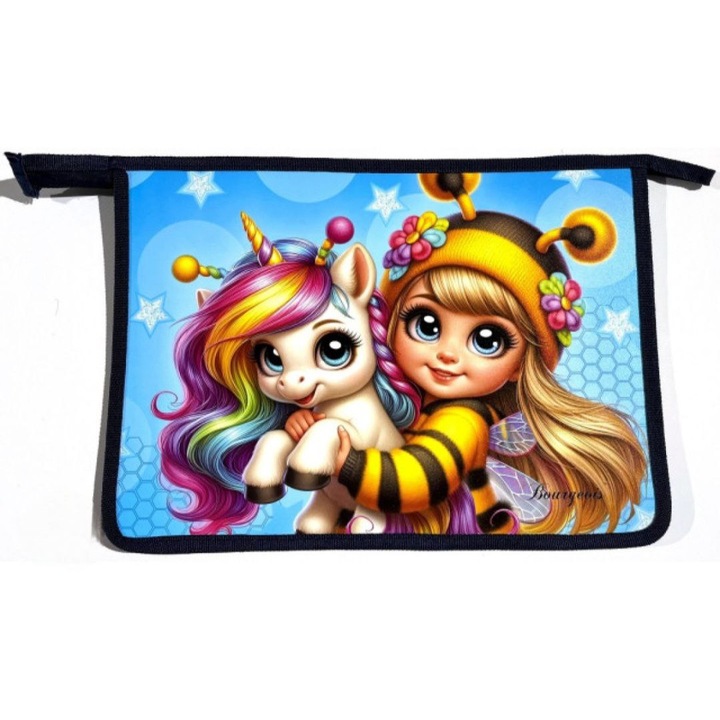 A4+ dokumentum mappa cipzárral, merev műanyag, vidám egyszarvú mintával