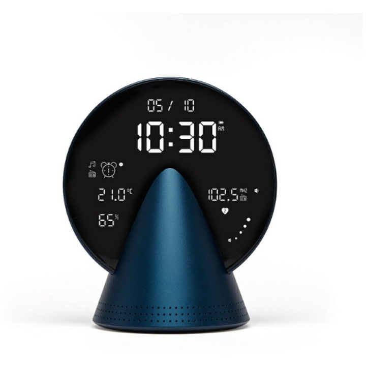 Lexon Conic ébresztőóra, digitális kijelző, 5W Bluetooth hangszóró, 2000mAh, 8 óra üzemidő, USB-C, kék