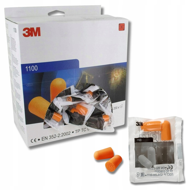 Dopuri pentru urechi 3M 1100, 100 perechi, hipoalergenice, 23x10mm
