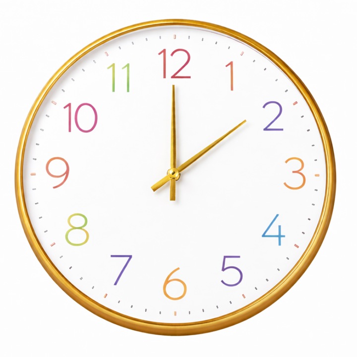 Ceas rotund, margine cu striatii, 35cm, auriu-alb