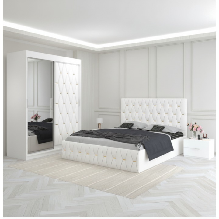 Dormitor Eric Alb Cu Dulap Tapitat AmzMob 160x200