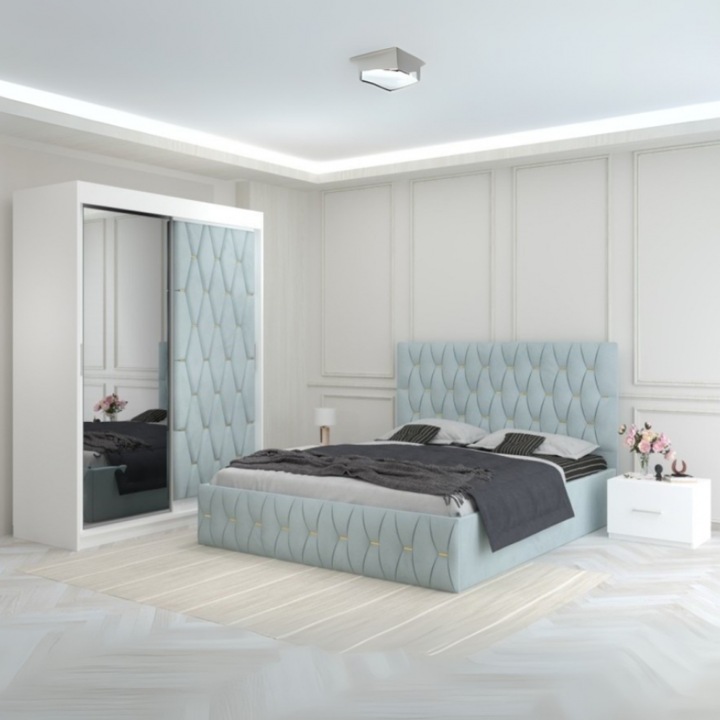 Dormitor Eric Lemon Cu Dulap Tapitat AmzMob 180x200