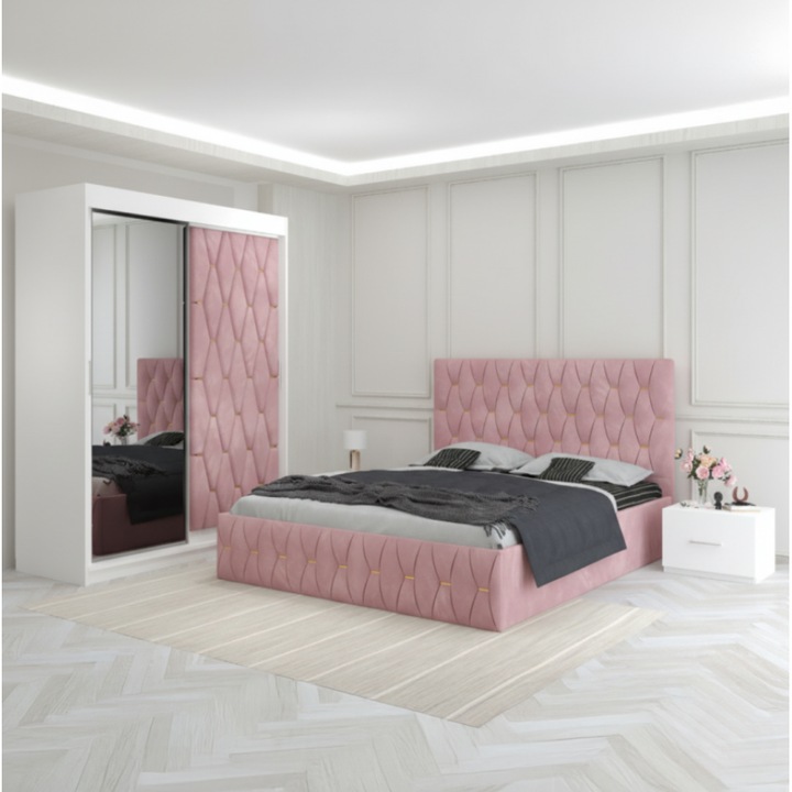 Dormitor Eric Roz Cu Dulap Tapitat AmzMob 160x200