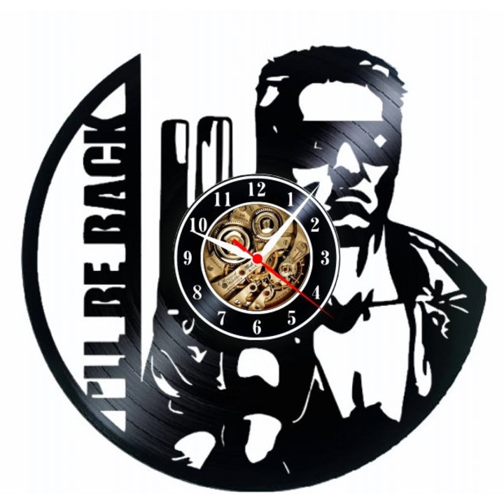 Dekoratív falióra "Terminator - I'll Be Back", vinyl lemezből készült (Vinyl Record), film és akció design