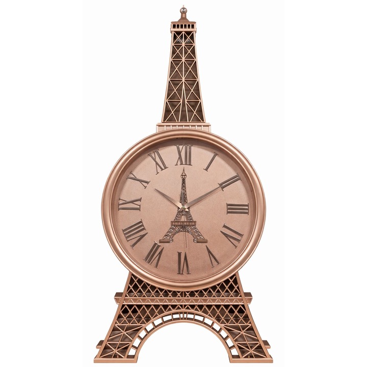 Ceas de perete vintage in forma de Turn Eiffel, ceas mare, stil parizian retro, pentru living, dormitor sau birou, 78 cm, bronz
