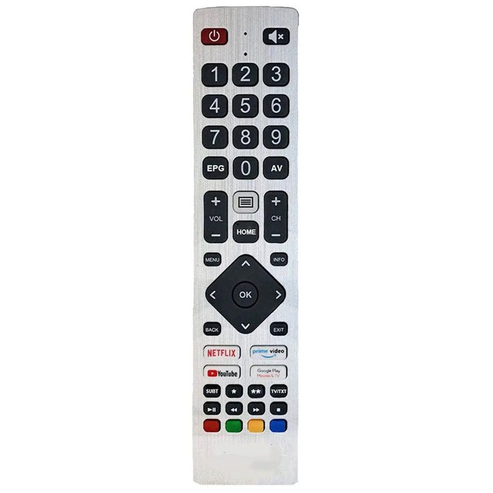 Telecomandă înlocuitoare TV DYON, design ergonomic, funcționare cu 2 baterii AAA
