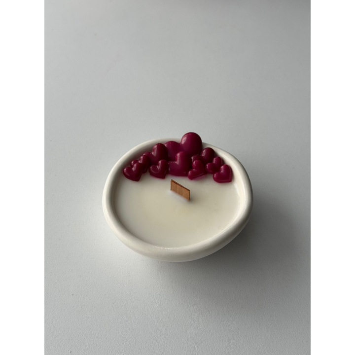 Lumanare Parfumata In Vas Ceramic, Avelia, Ceara Naturala de Soia, Parfum Vanilie, Valentine's Day, Dragobete, Handmade, 4x4x1 cm