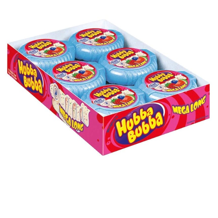 Guma de Mestecat Hubba Bubba Mega Long, Aromă de Fructe, Set 12 bucăți, 56 g