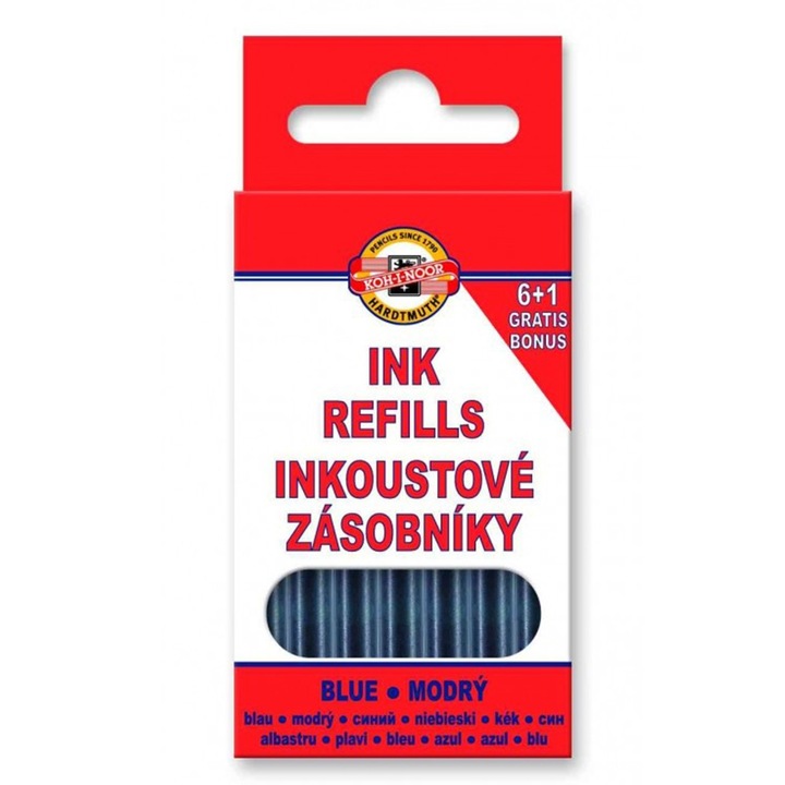 Set 2 x Cartuse Cerneala Albastra, Lungi, 7 Bucati / Cutie, Koh-I-Noor